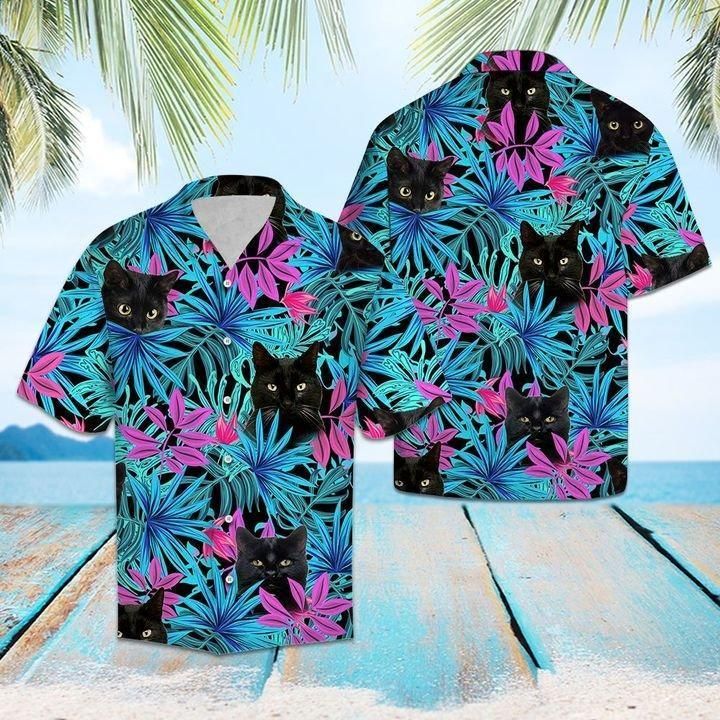 Black Cat Tropical Hawaiian Shirt | Unisex | Full Size | Adult | Colorful | Hw1176