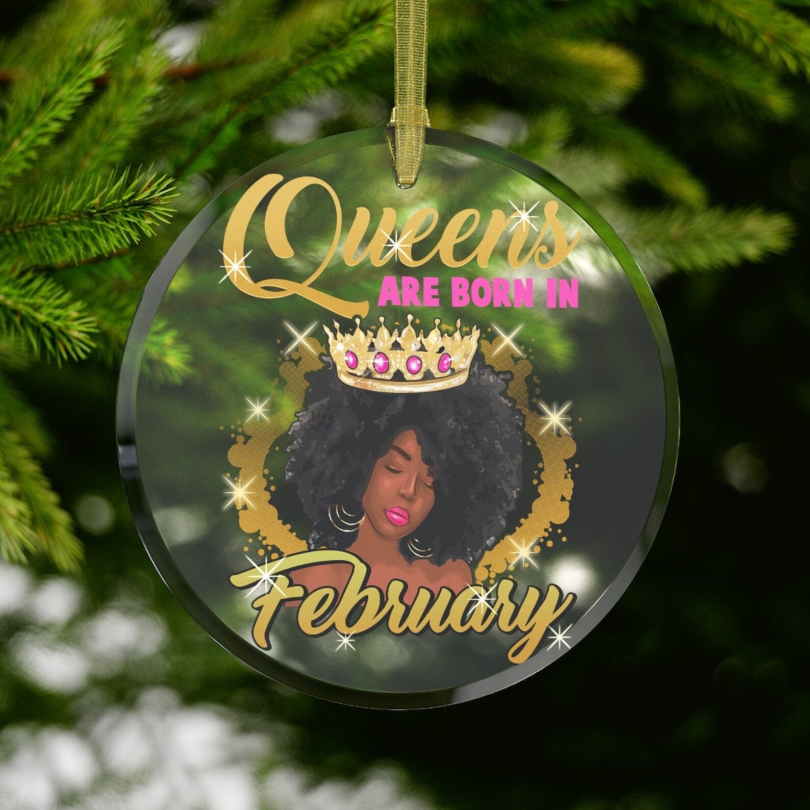 February Black Queen Birthday Black Girl Black Woman Gifts Black Women Afro Crown Christmas Ornament