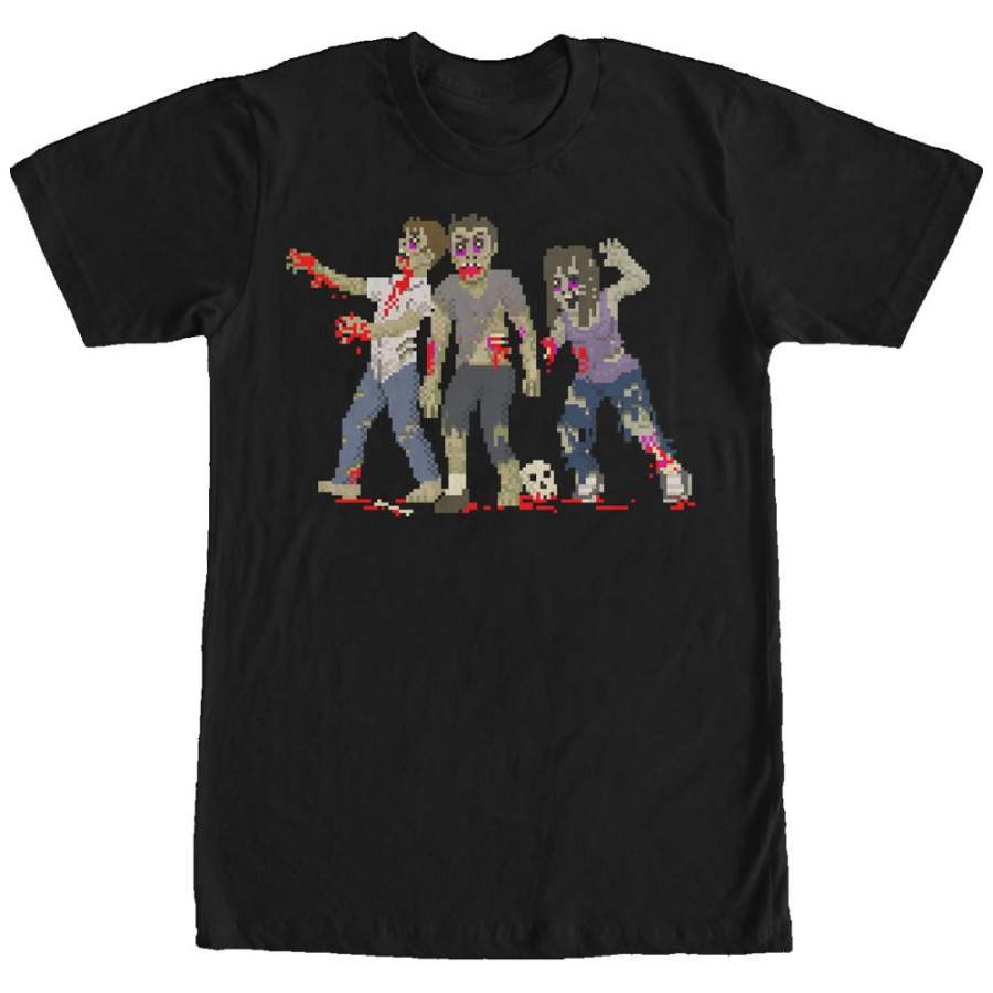 Lost Gods Men’s Halloween Pixelated Zombie Attack  T Shirt Black