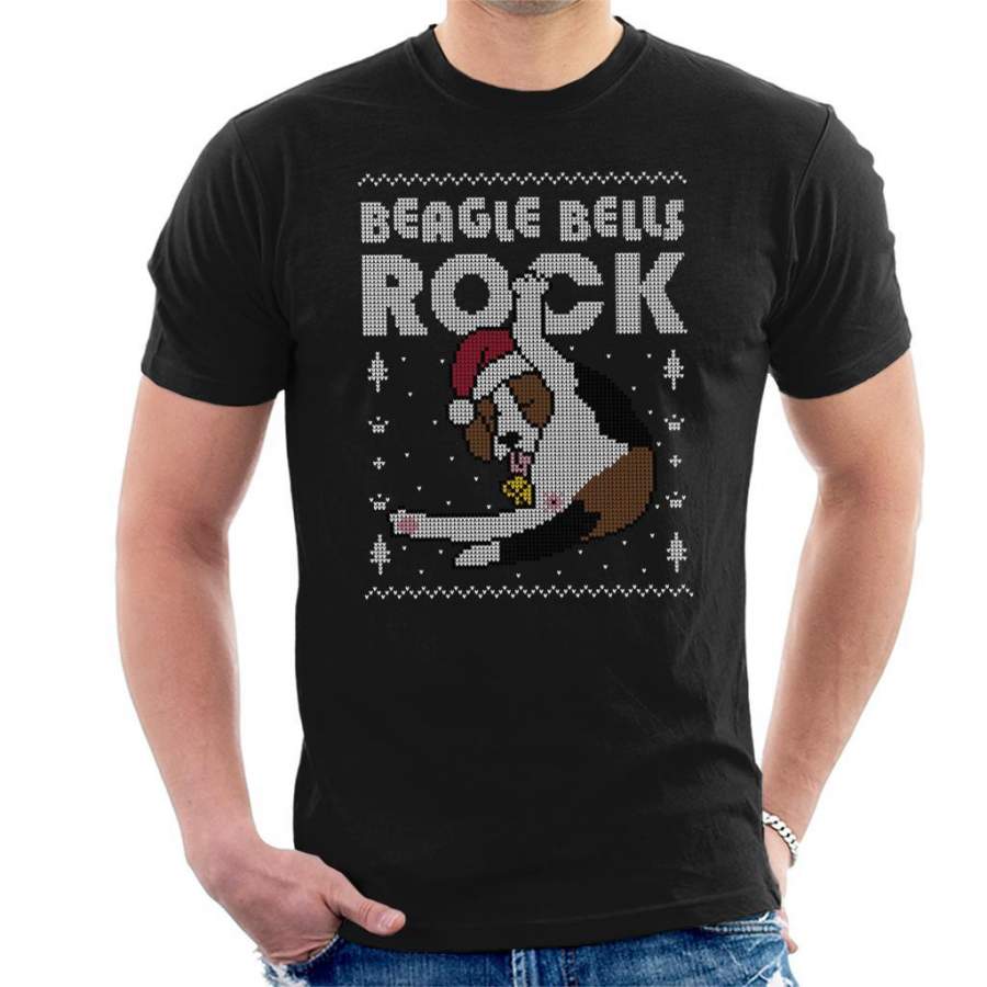 Beagle Bells Rock Christmas Knit Pattern Men’s T-Shirt