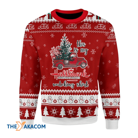 Ugly Christmas Sweater 2021, This Is My Hallmark Movies Watching Red Sweatshirt For Women Men Couple Family Funny Cute Plus Size