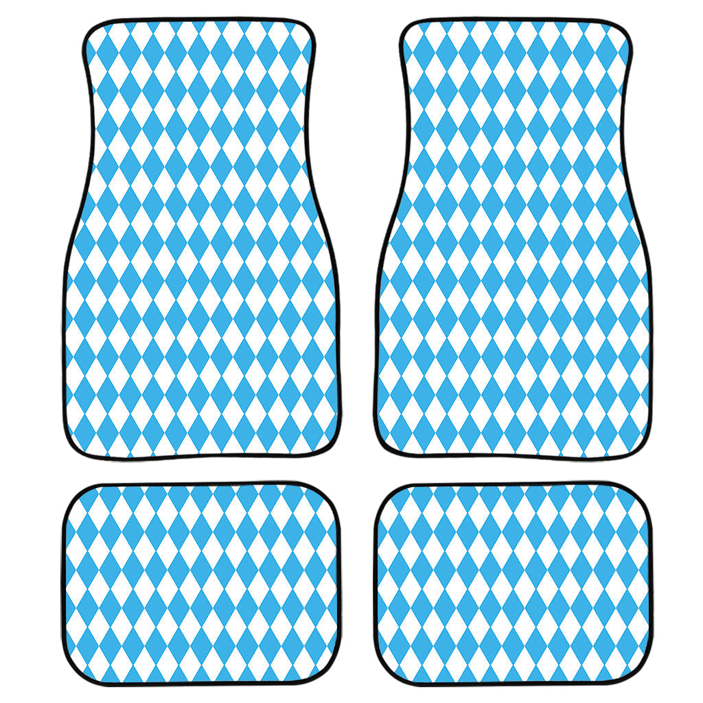 Blue And White Harlequin Pattern Print Front And Back Car Floor Mats, Front Car Mat