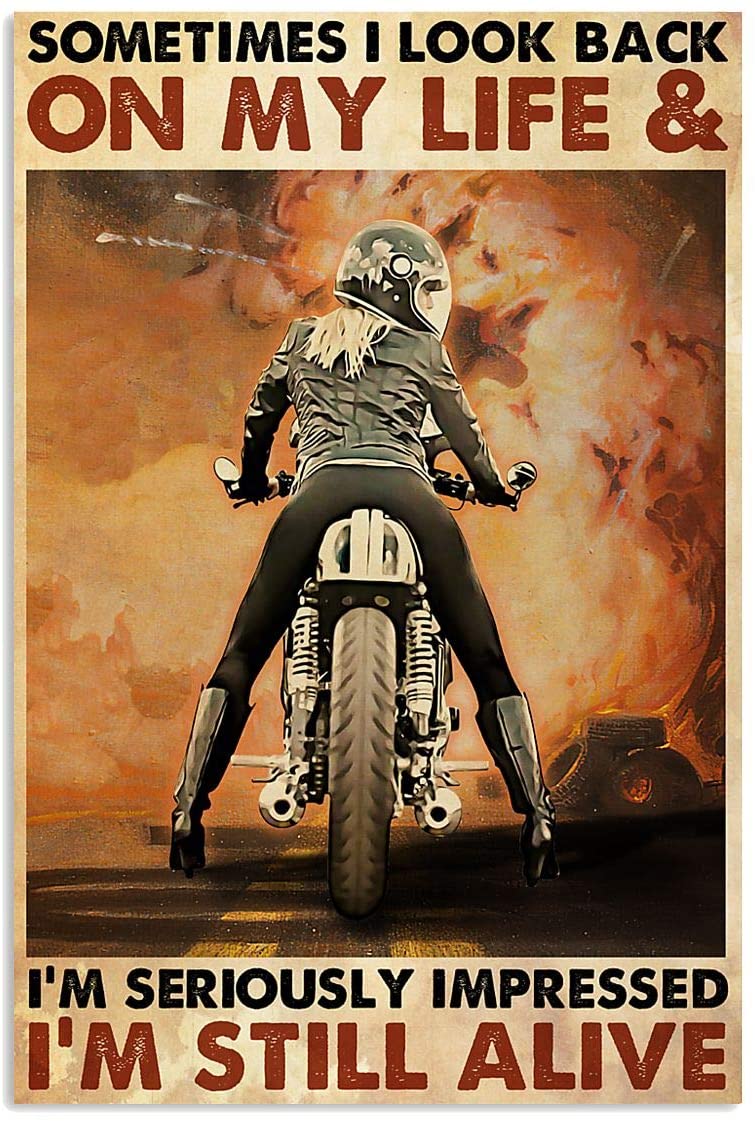 Vintage Girl Biker Look Back Still Alived Poster Art Print      Home Decor Gift For Men Women Family Friend On Birthday Xmas