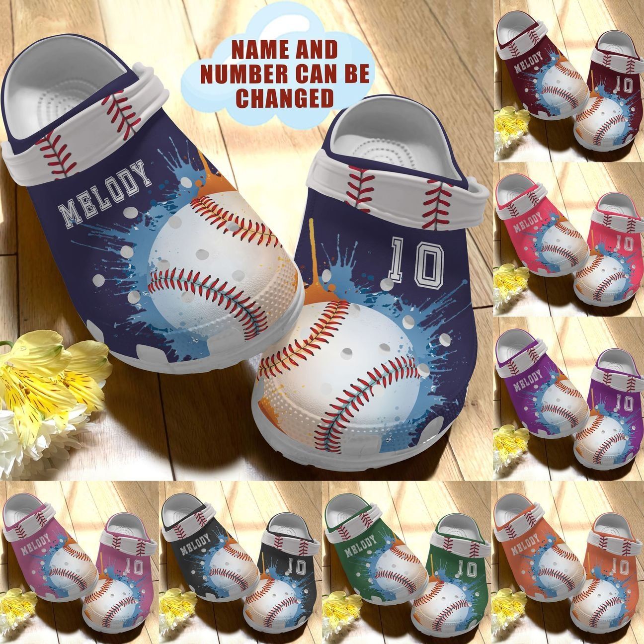 Baseball Personalize Clog Custom Crocss Fashionstyle Comfortable For Women Men Kid Print 3D Whitesole Personalized Baseball Colorful