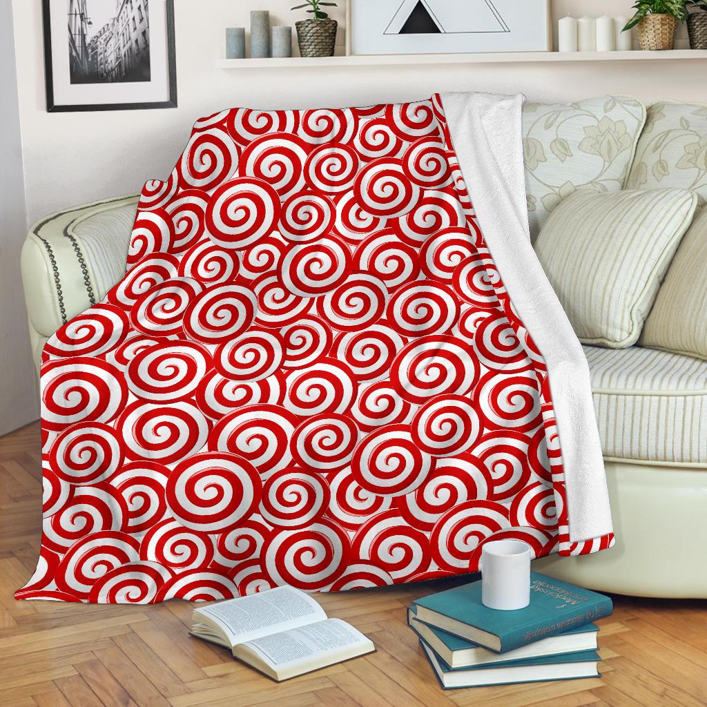 Red and White Candy Spiral Lollipops Pattern Premium Blanket