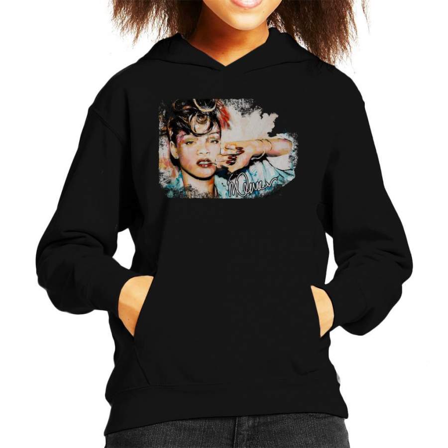 Sidney Maurer Original Portrait Of Rihanna Red Nails Kid’s Hooded Sweatshirt