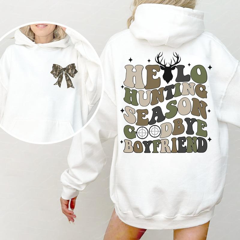 Hello Hunting Season Goodbye Boyfriend Camo Coquette Bow 2 Sides Sweatshirt, Girls Camo Bow Shirt