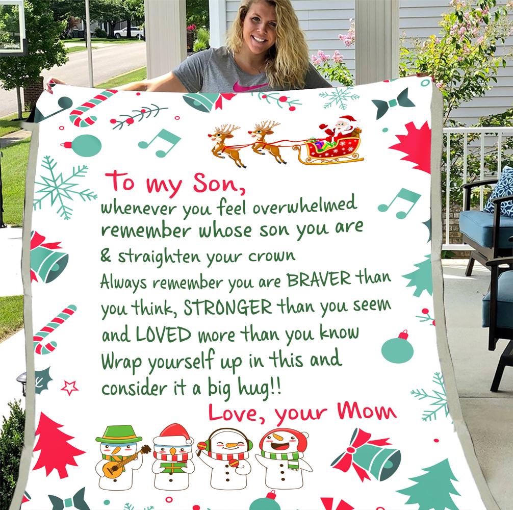 Personalized To My Son Wrap Yourself Up In This And Consider It A Big Hug Cute Snowman Christmas Blanket Sherpa Blanket