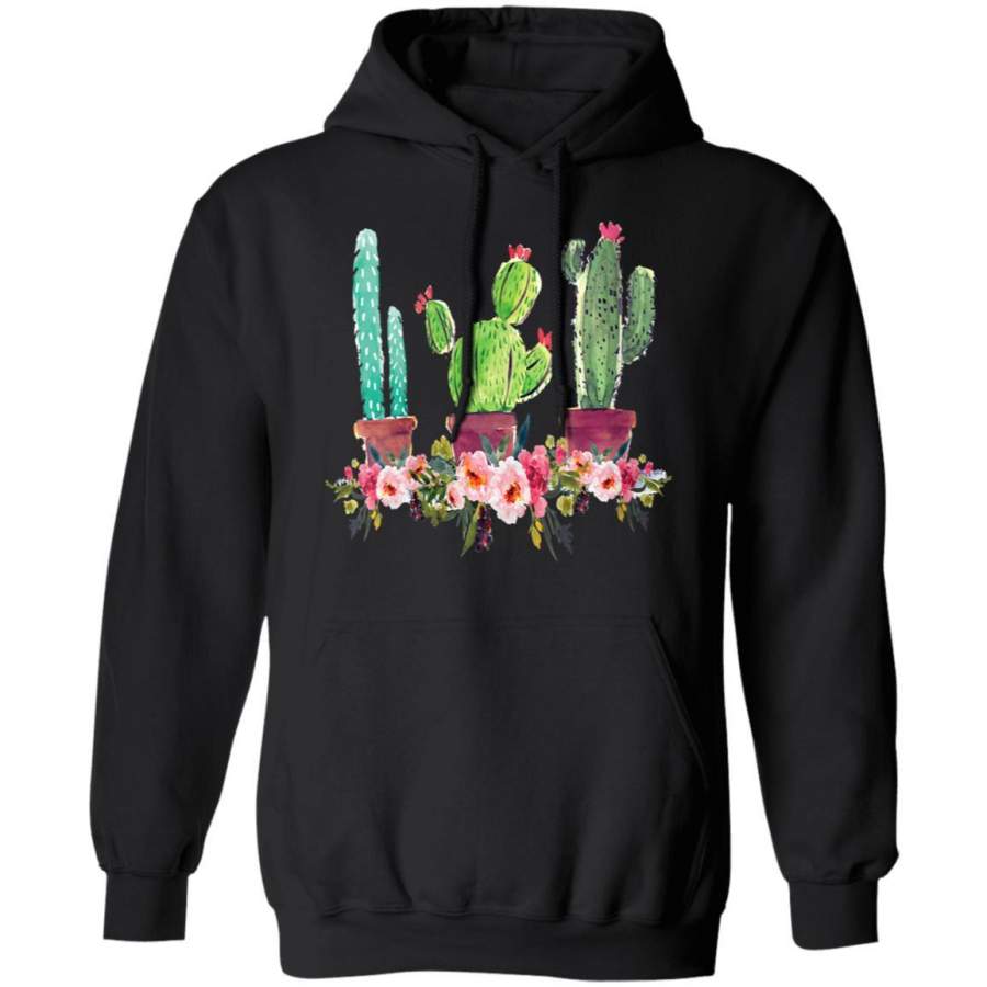 Womens Cute Blooming Cactus Flowers Cacti Succulents Lover Gift V-neck Hoodie