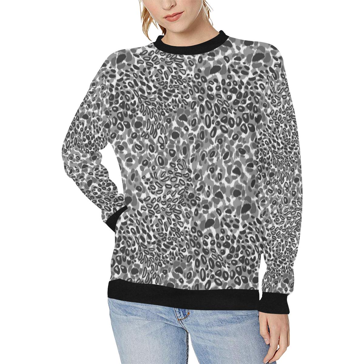 Gray Leopard Texture Pattern Women’s Crew Neck Sweatshirt