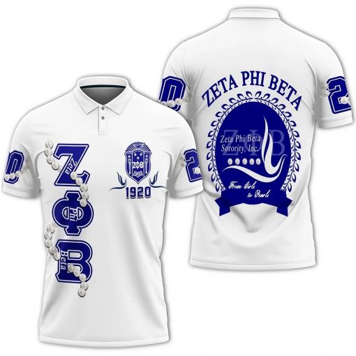 Zeta Phi Beta 1920 Soror From Girls To Pearls White Polo Shirt All Over Print