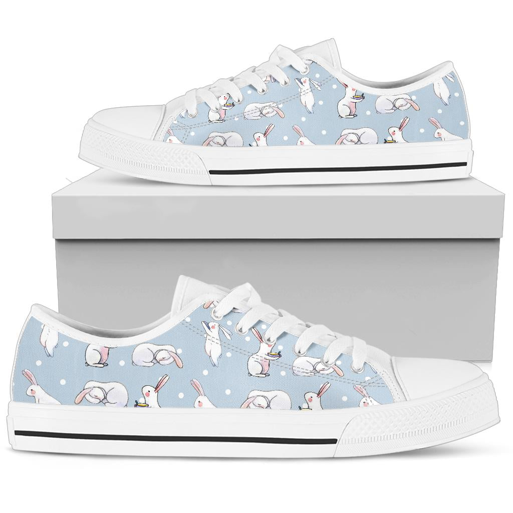 Rabbit Pattern Print Design Rb06 White Bottom Low Top Shoes