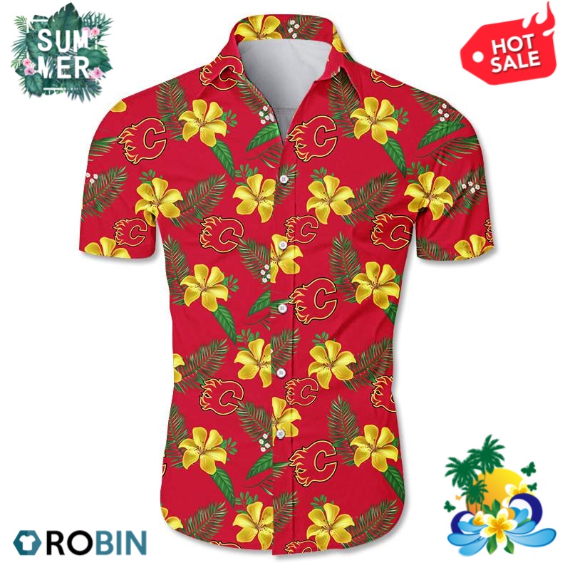 Calgary Flames Tropical Flower Hawaiian Shirt