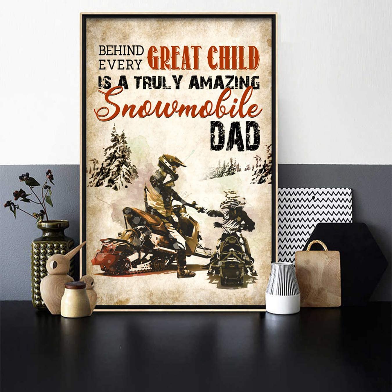 Poster Great Child Amazing Dad Snowmobiling- House Decor – Motivational Wall Art – Aesthetic Posters – Vintage Posters