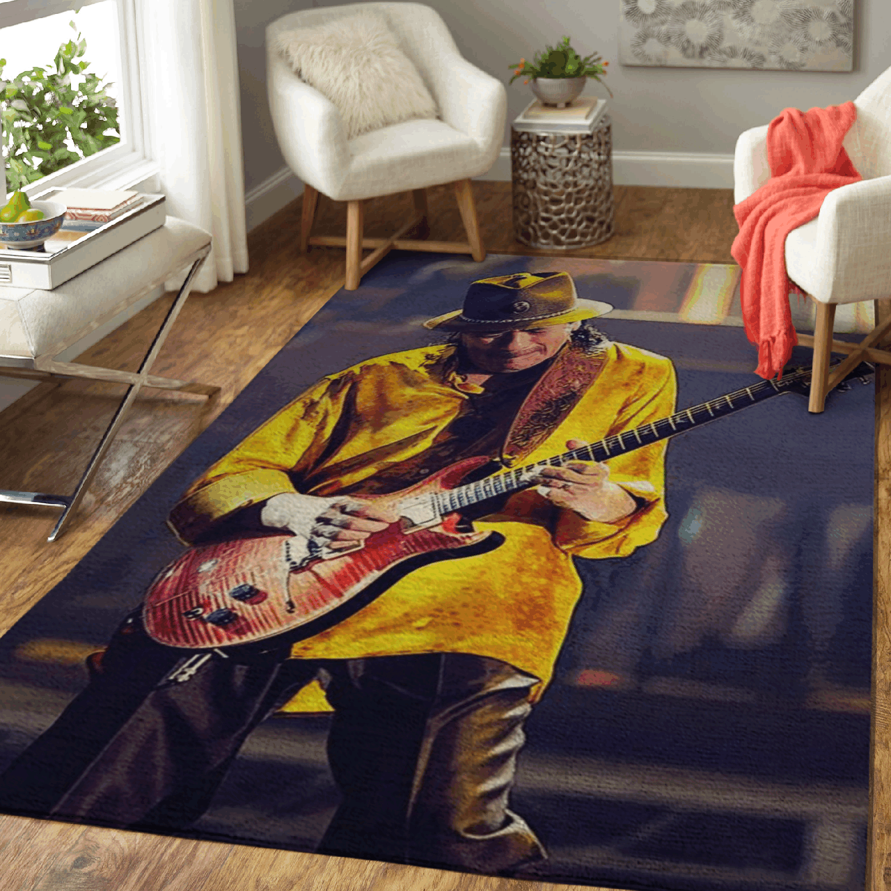 Carlos Santana on Stage – Music Artist Art For Fans Area Rug Carpet