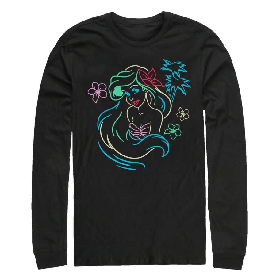 The Little Mermaid Men’s Ariel Neon Light Print  Long Sleeve Shirt