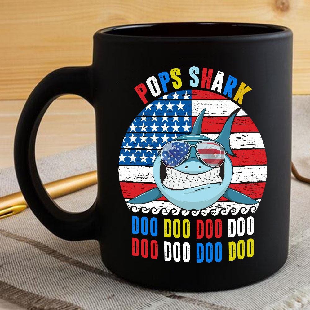 Vintage Retro Pops Shark Doo Doo Doo Coffee Mug Mens Custom Father’s Day Mother’s Day Gift Idea BPS638