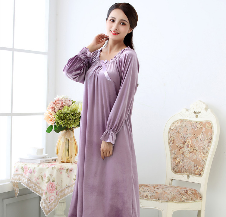 Autumn Nightgown Women Velvet Fleece Long Sleeve Knitting Winter Elegant Sleepdress Nightdress Casual New Home Clothes Sleepwear alx