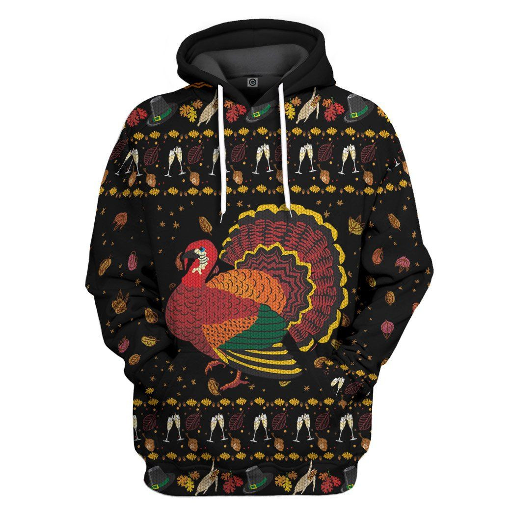 3D Party Turkey Thanksgiving Ugly Sweater Custom Hoodie Apparel