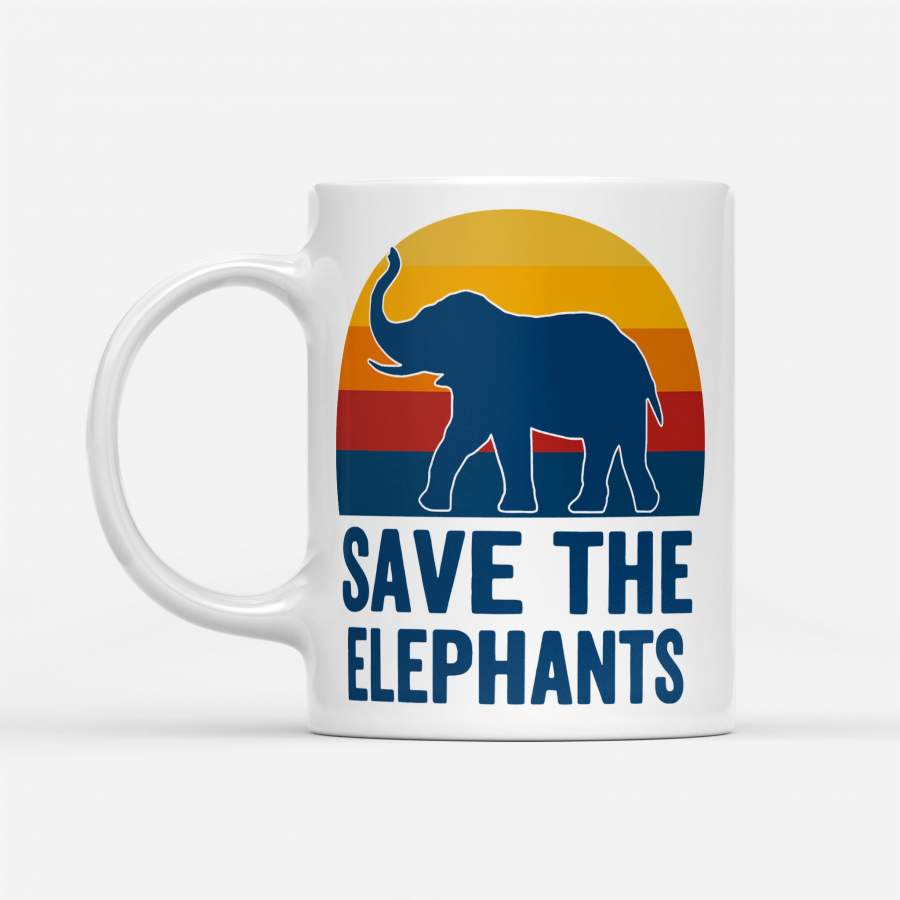 Save The Elephants Vintage Retro – White Mug