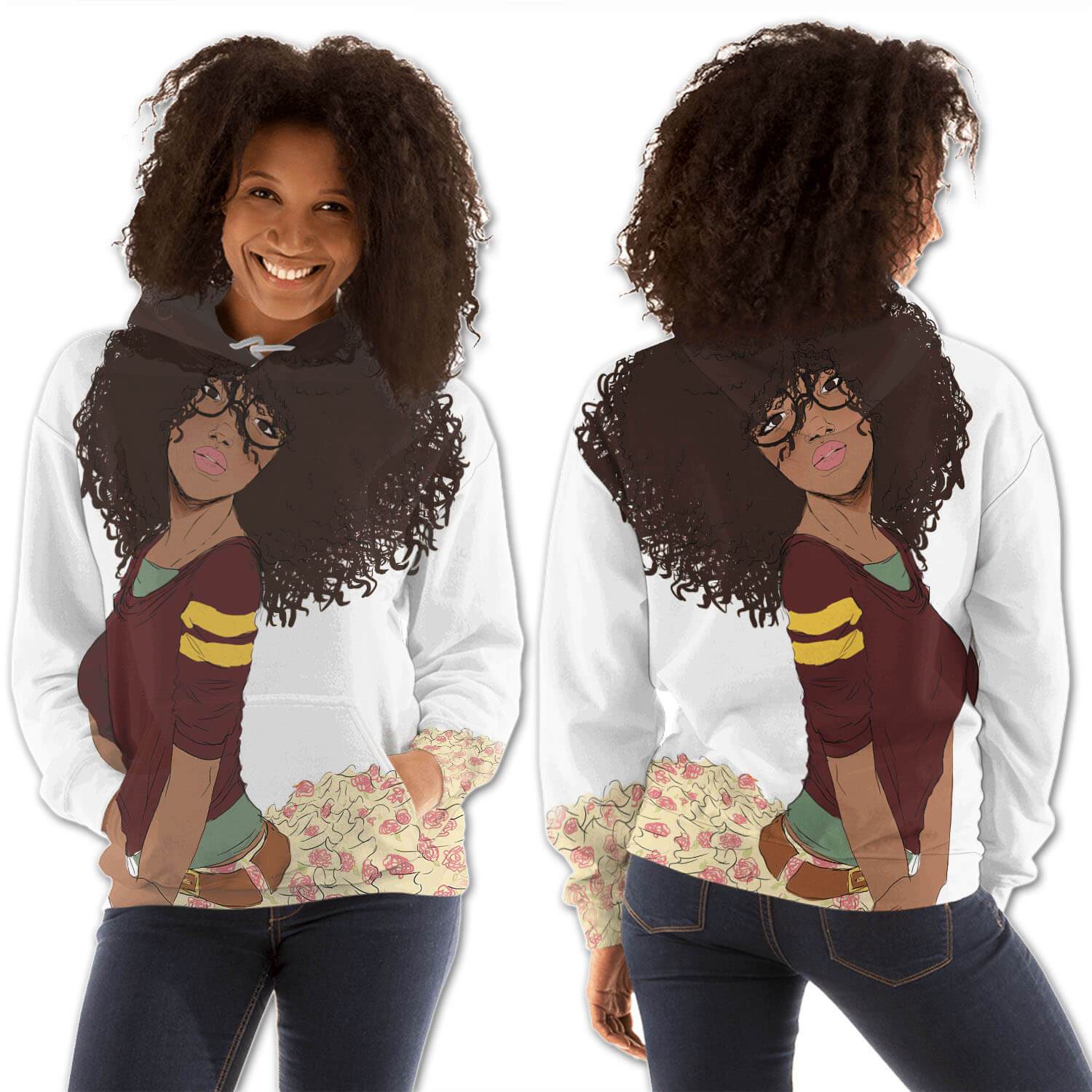 African American Hoodies Beautiful African American Female All Over Print Womens Hooded Sweatshirt African American Clothing BPS34918