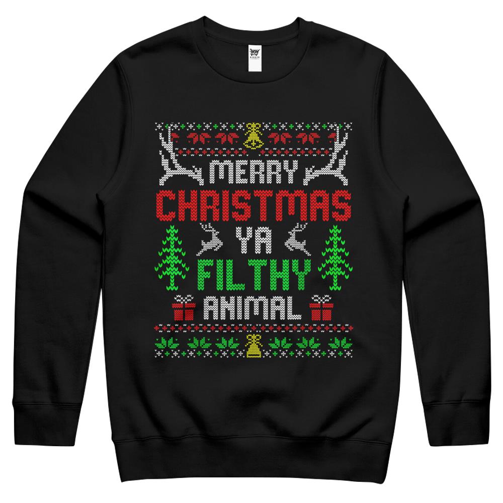 Alone At Home Movies Merry Christmas You Filty Animal Ugly Crewneck Sweatshirt