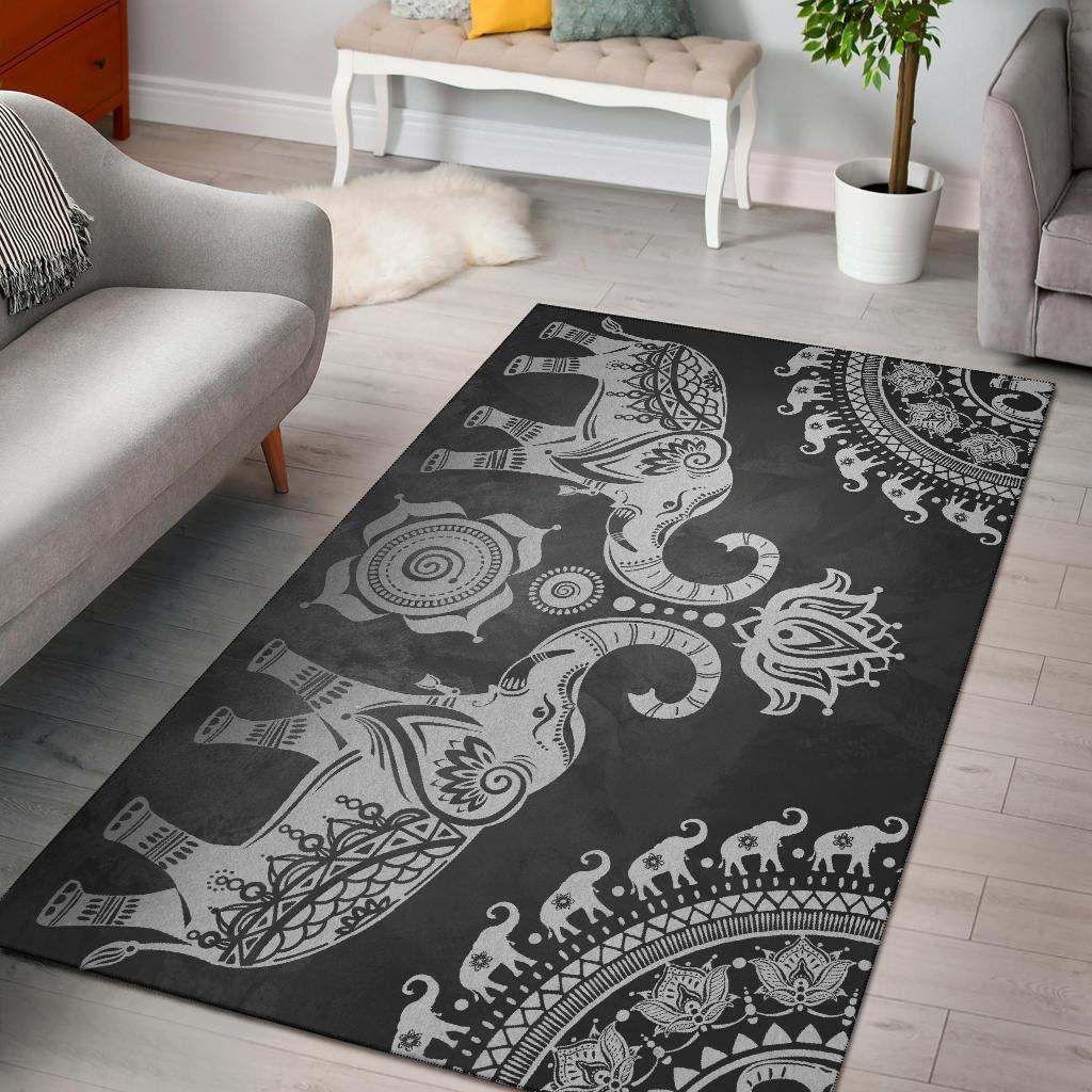 Grey Mandala Elephant Area Rug Carpet Carpets Area Rug For Living Room Bedroom Rug Home Decor