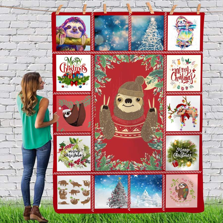 Sloth Gorgeous Merry Christmas Animal Reindeer Xmas Fleece Blanket, Custom Blankets Christmas Gift Ideas