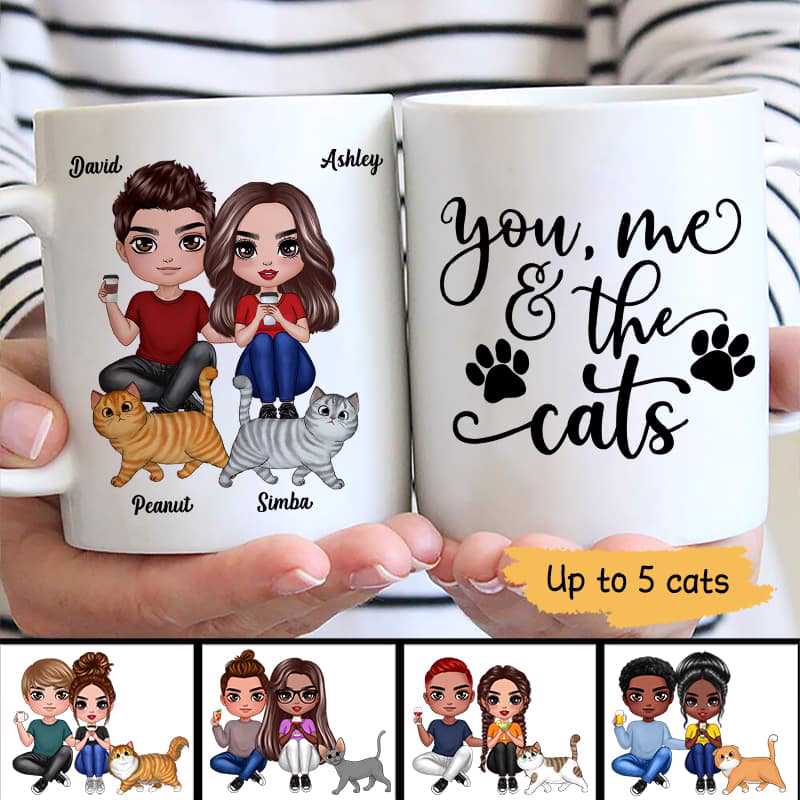 You Me And The Cats Sitting Couple Personalized Mug