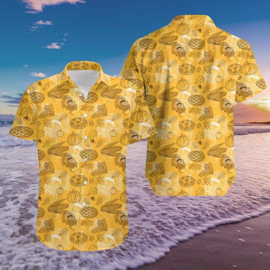 Hawaii Aloha Shirts Thanksgiving Turkey Yellow Background Ha25777