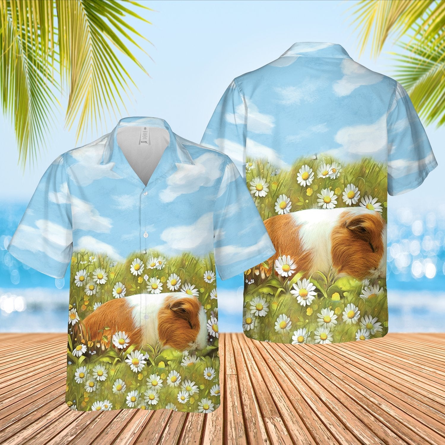 Guinea Pig Sleeping On Daisy Garden Hawaii Unisex Print Aloha Short Sleeve Casual Shirt Ha93104