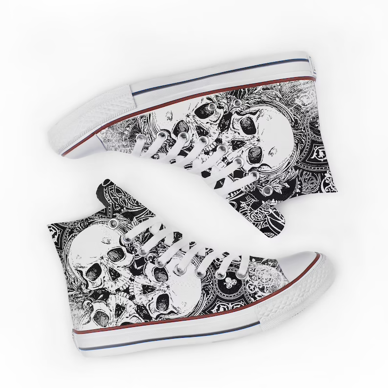 Three Skulls Custom Personalized Printed Sneakers, White High Top Shoes ...
