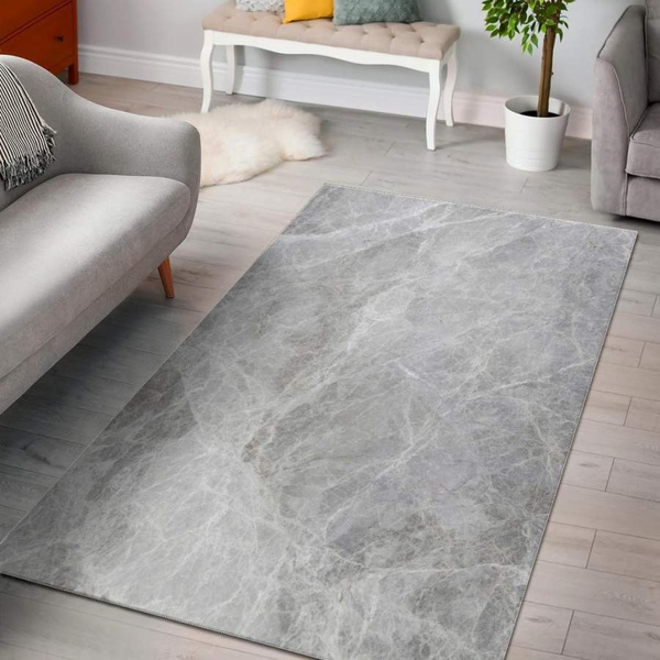 Silver Grey Marble Print Area Rug