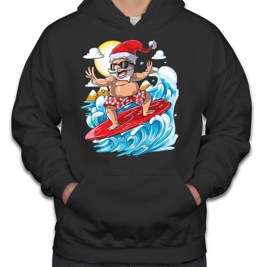 Santa Hawaiian Surfing T Shirt Christmas Summer Surf Hawaii Hoodie