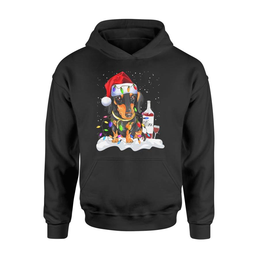 Dachshund Christmas Lights Gift Wine Lover T-Shirt – Standard Hoodie