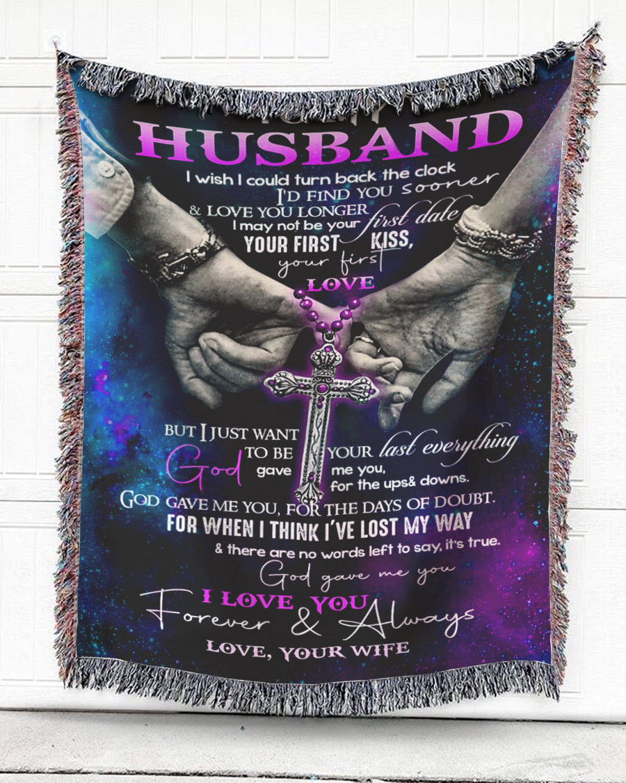 Woven Throw For Husband Wedding Anniversary Gift, God Gave Me You, Cotton Blanket