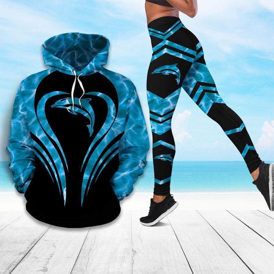 Dolphin Blue High Quality All Over Print Leggings Hoodie Set Outfit For Women | Hts1145