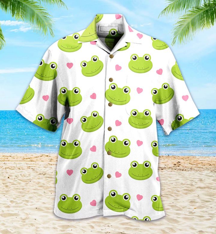 Cute Frog With Hearts White Hawaii Shirt Ha98067