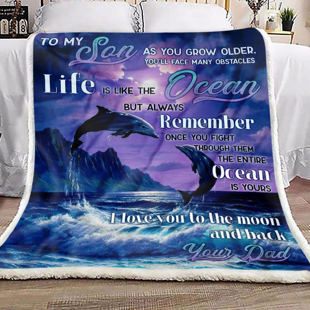 Dolphin Letter From Dad To Son Personalized Custom Name Text Fleece Blanket Print 3D, Unisex, Kid, Adult | Gift For Son