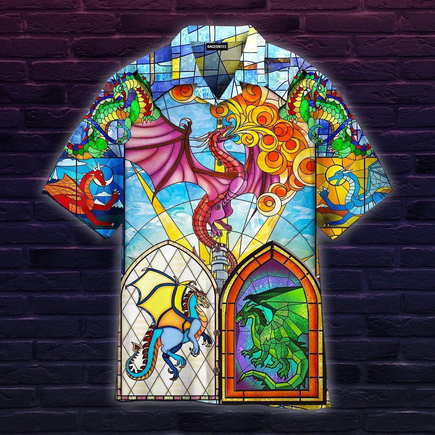 Dragon Stained Glass Hawaii Shirt For Men Women Ha25365