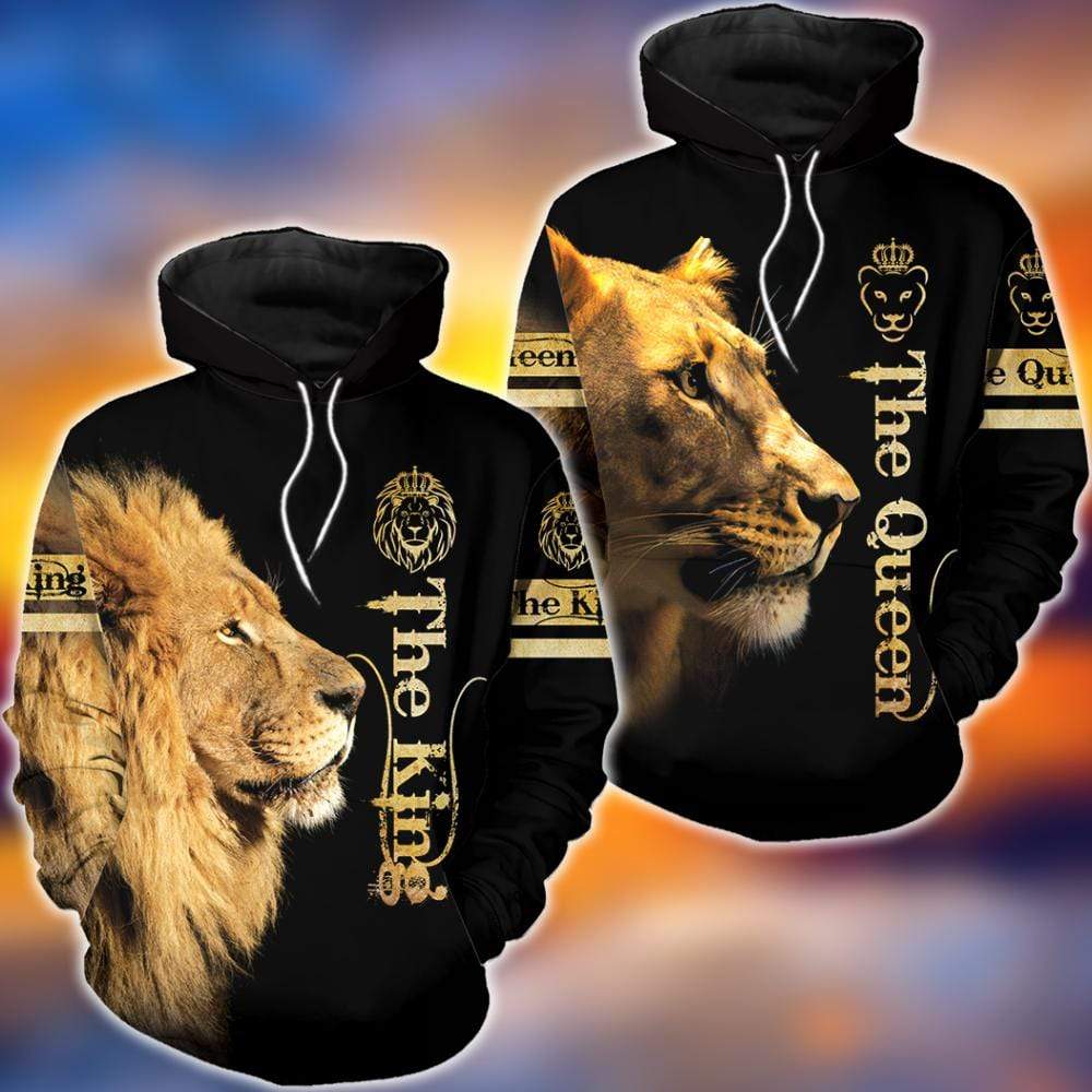 The King And The Queen Couple Lion Love Hoodie 3D All over print