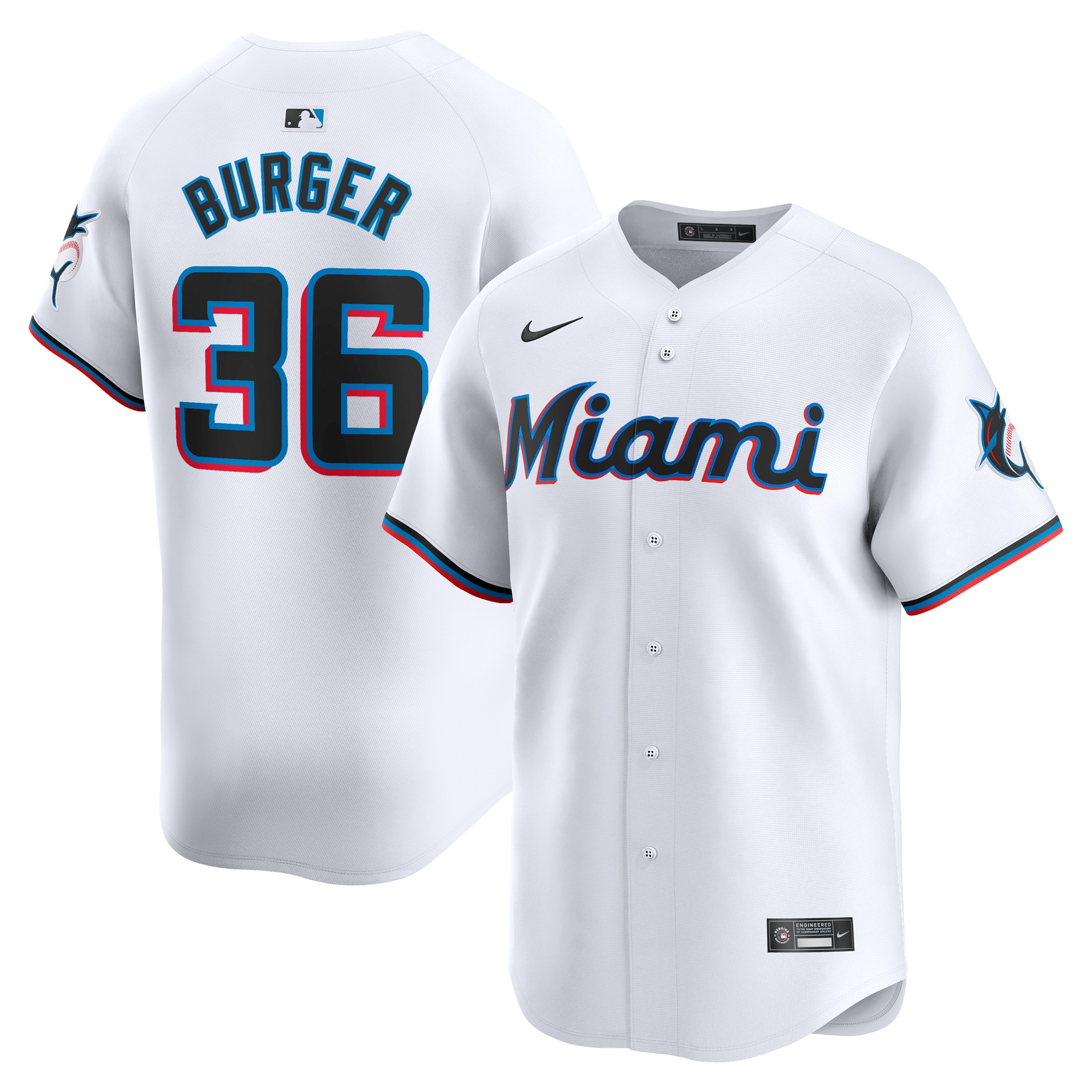 Jake Burger Miami Marlins Home Limited Player Jersey – White