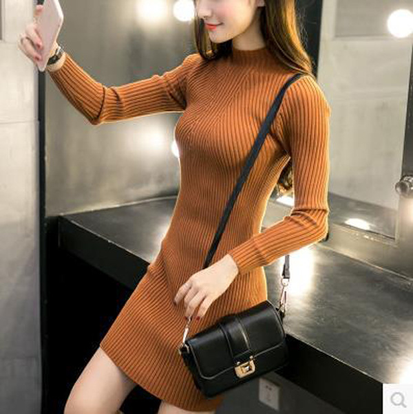 Bonjean Women Casual Polka Long Party Winter Dresses Sexy Long Sleeve O Neck Sweater Dress Knitted Boho Women Dress Vestidos alx