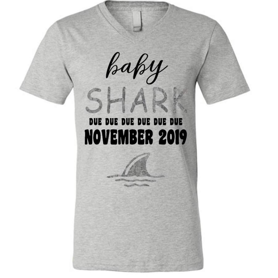 Baby Shark Due Due Due Due November 2019, Birthday Gift – Canvas Unisex V-Neck Shirt