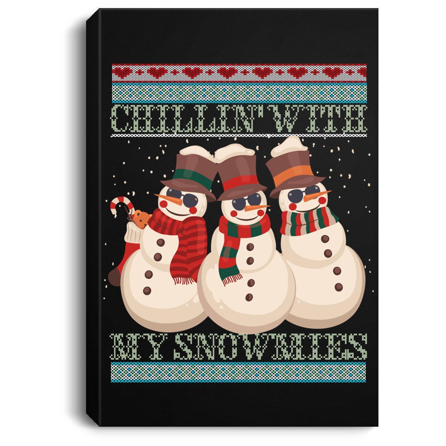 Chillin’ With My Snowmies Ugly Christmas Snowman Portrait Canvas Wall Art