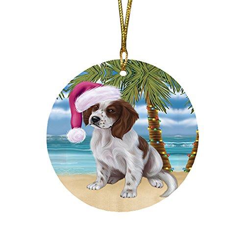 Summertime Irish Setter Puppy On Beach Christmas Round Flat Ornament Por1775