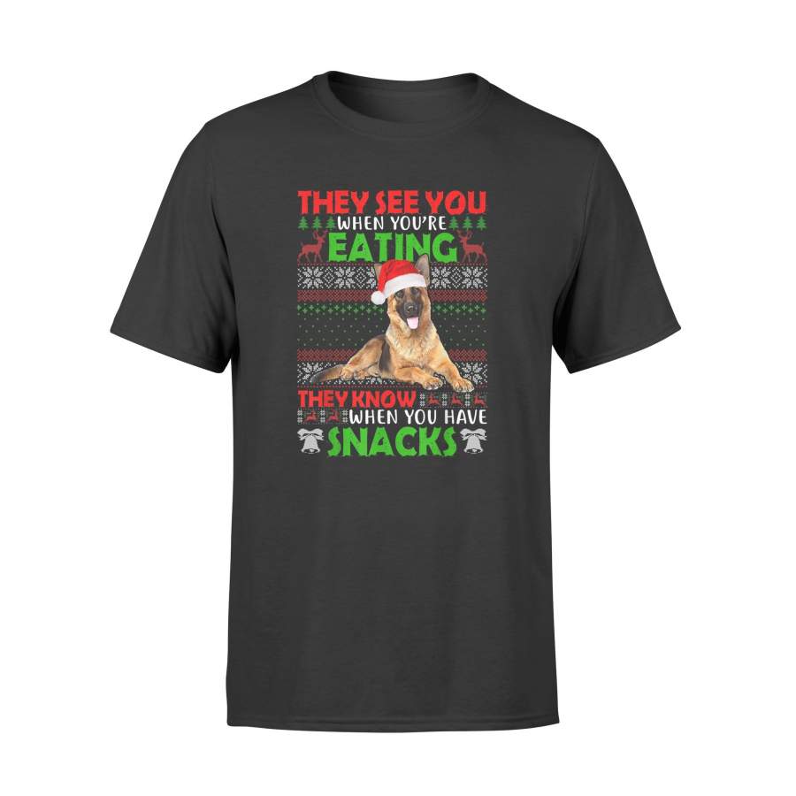 Ugly Sweater German Shepherd They See You Eating Christmas T-Shirt – Standard T-shirt