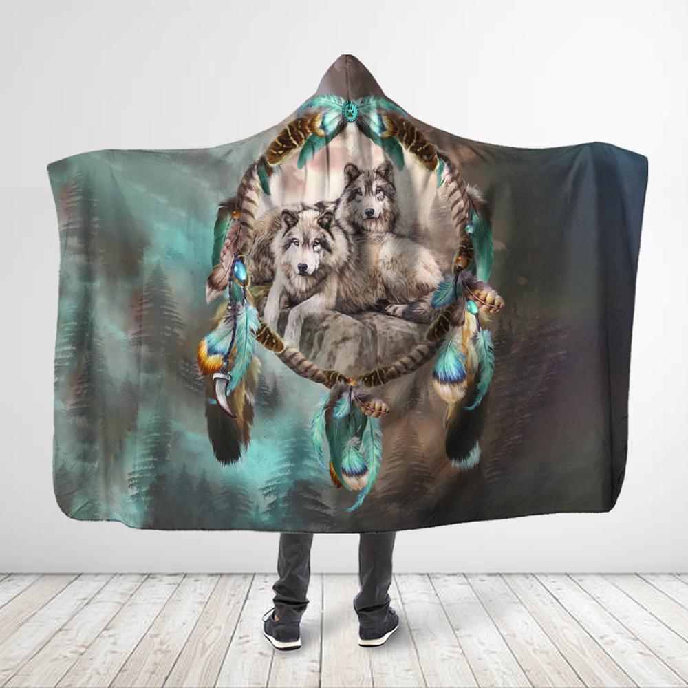 Wolf 3D All Over Printed Couple Of Wolves – Dark Gray Hooded Blanket