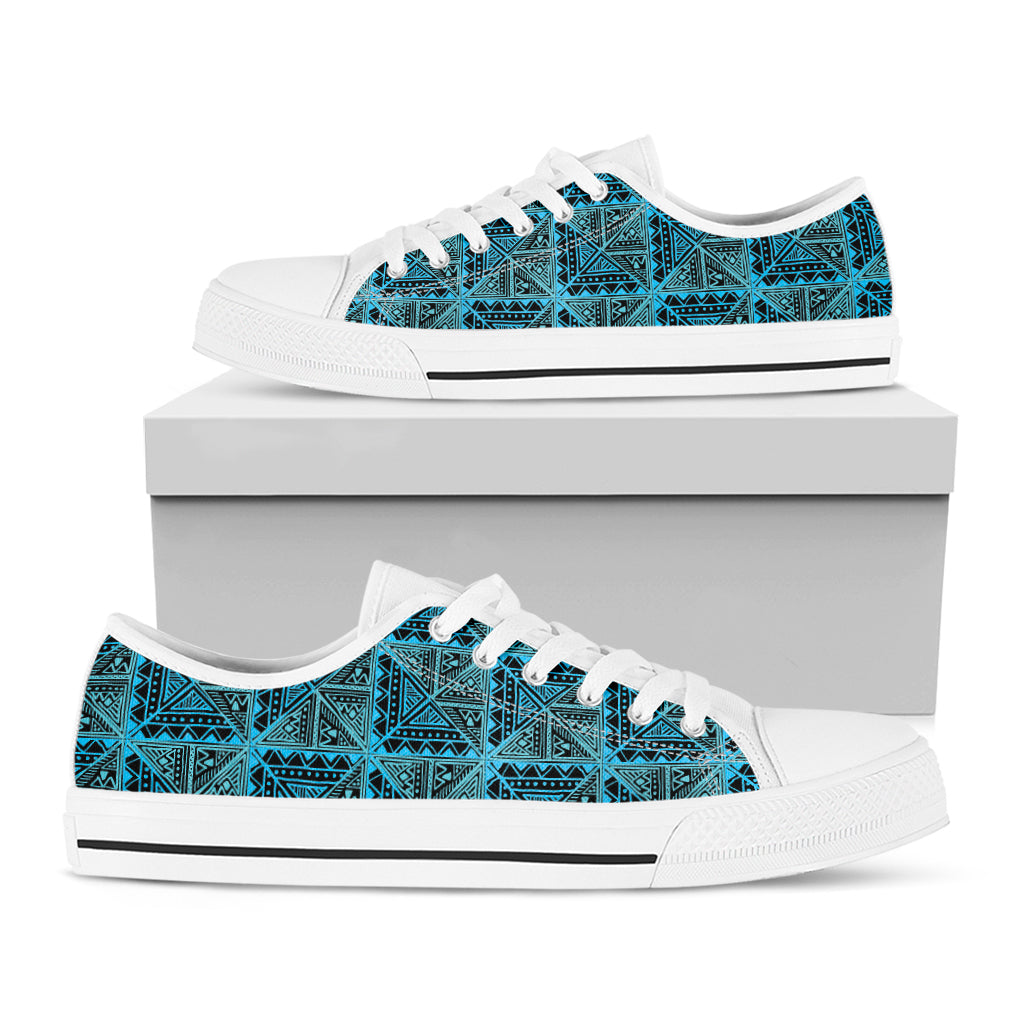 Turquoise African Ethnic Pattern Print White Low Top Shoes