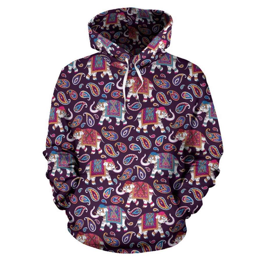 Paisleys Elephant Print Women Men All Over Graphic Hoodie